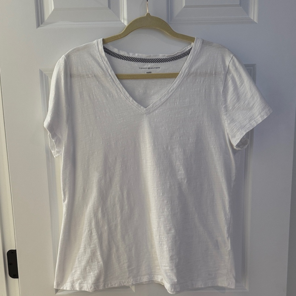 Tommy Hilfiger White Short Sleeve V-Neck Tee